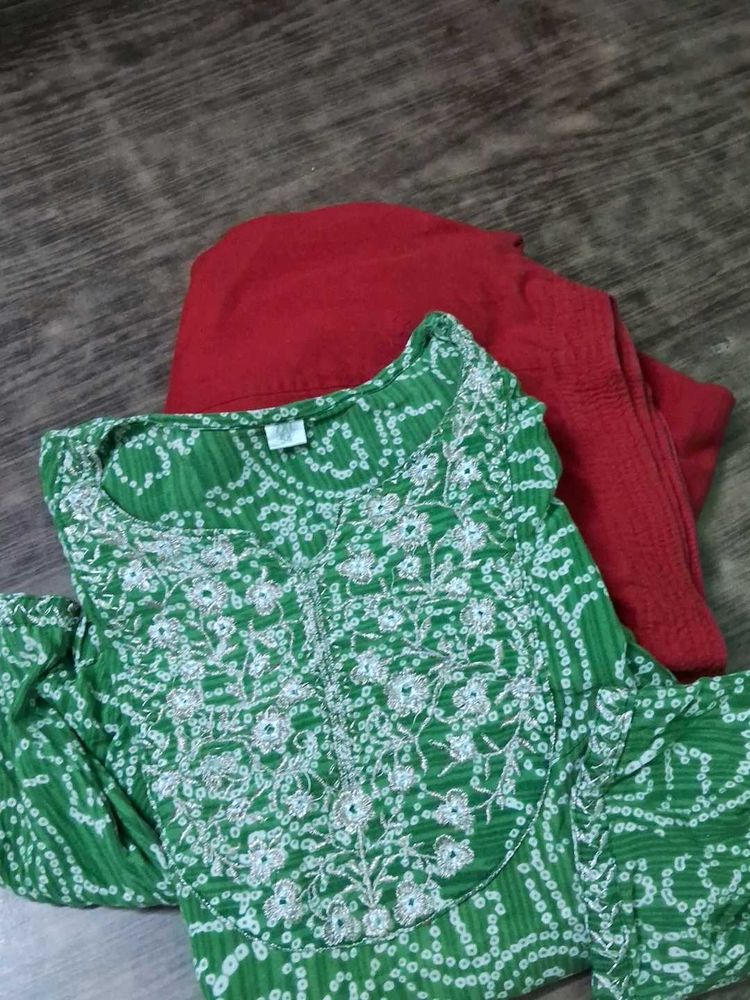 Green Embroidered Kurta Set