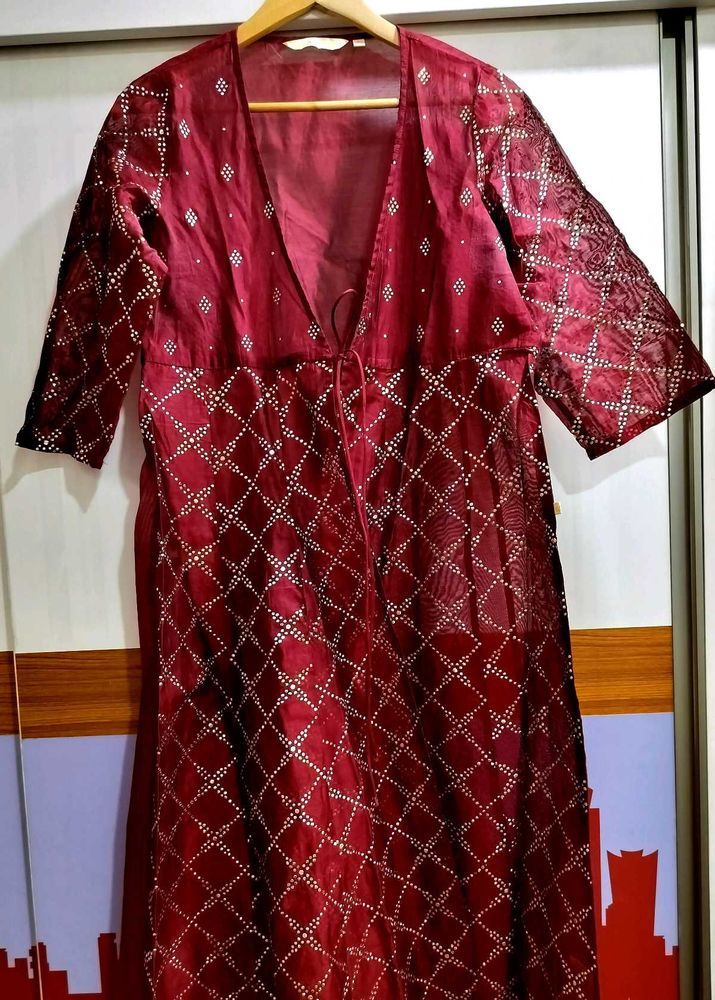 Maroon Embroidered Kurta Jacket For Dandiya