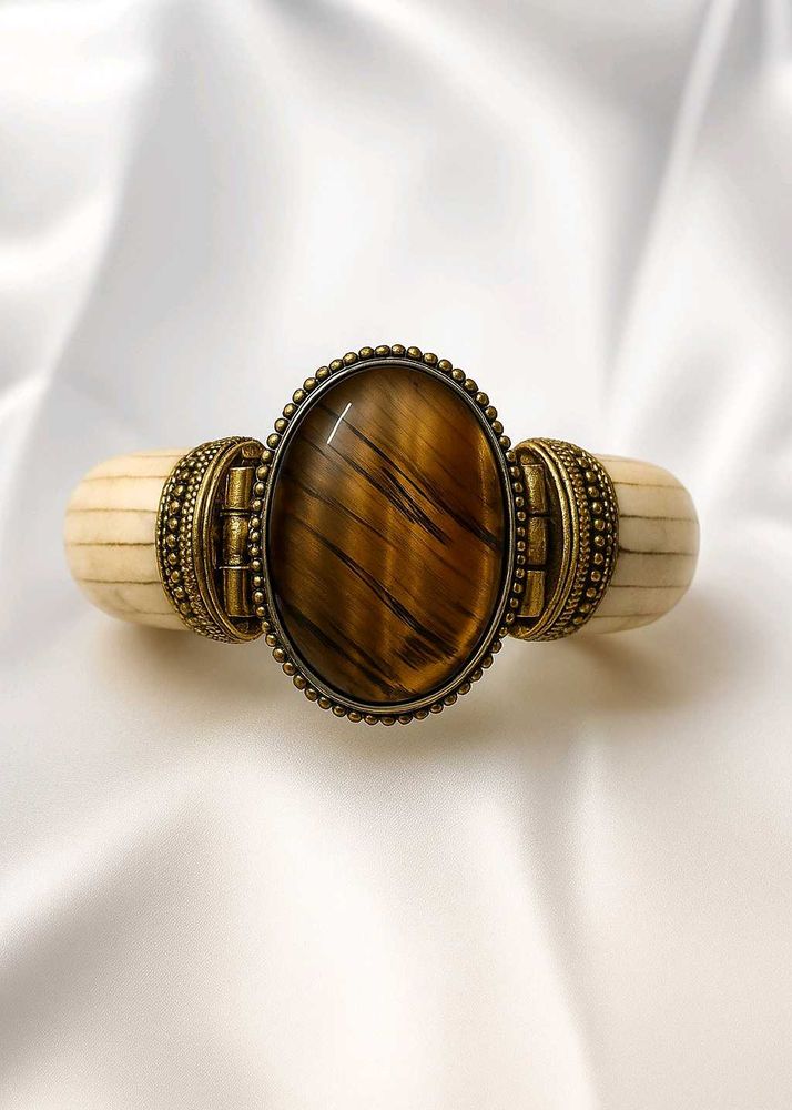 TIGERS EYE Gemstone Bone Mosiac Statement Bangl