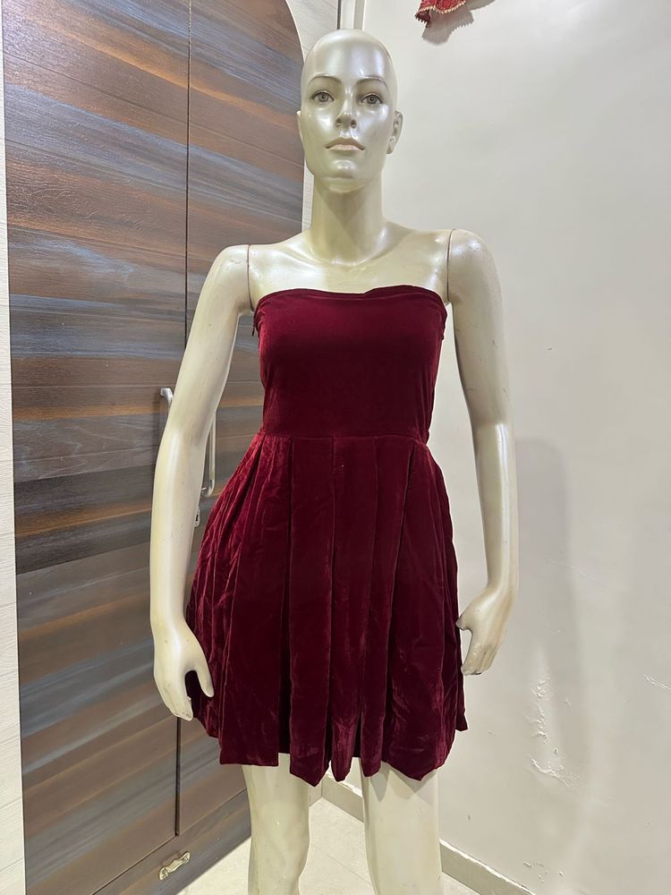 Burgundy Velvet Mini Dress