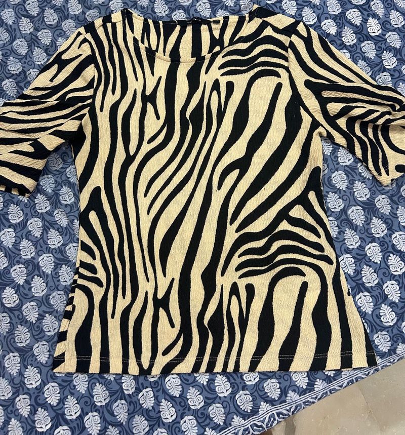 Wardrobe Beige And Black Animal Printed Top