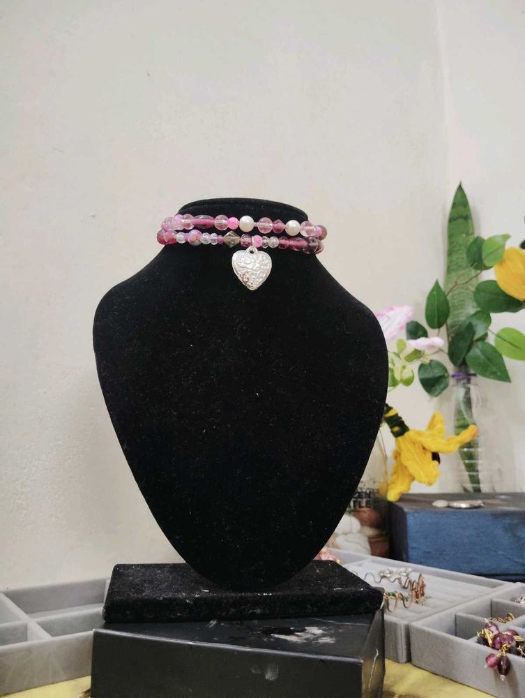 Pink Beaded Bracelet with Heart