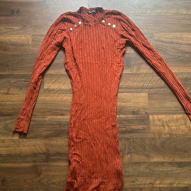 Rust Ribbed Knit Bodycon Dress