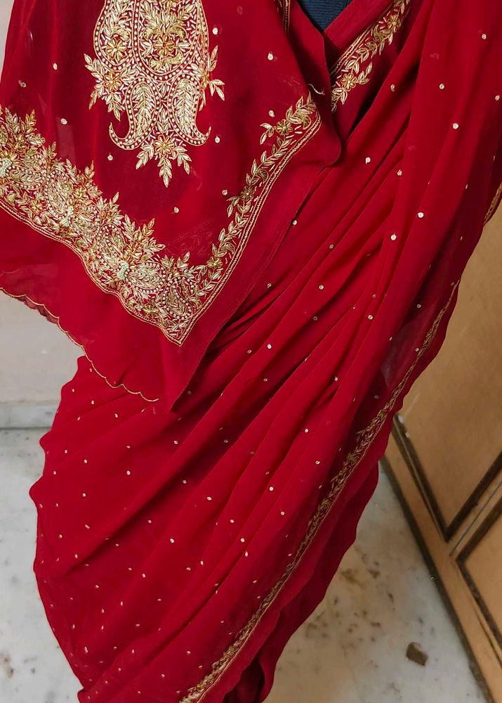 hand work 😍💯 red ♥️ Georgette ✨ Saree