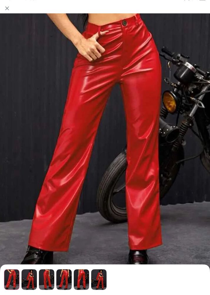 Red Faux Leather Pants