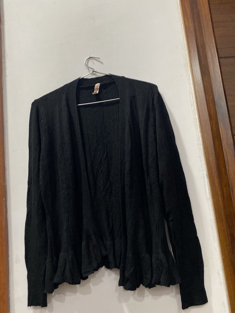 Black Ruffle Hem Cardigan