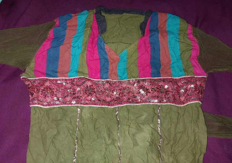 Colorful Striped Kurti with Embellishments