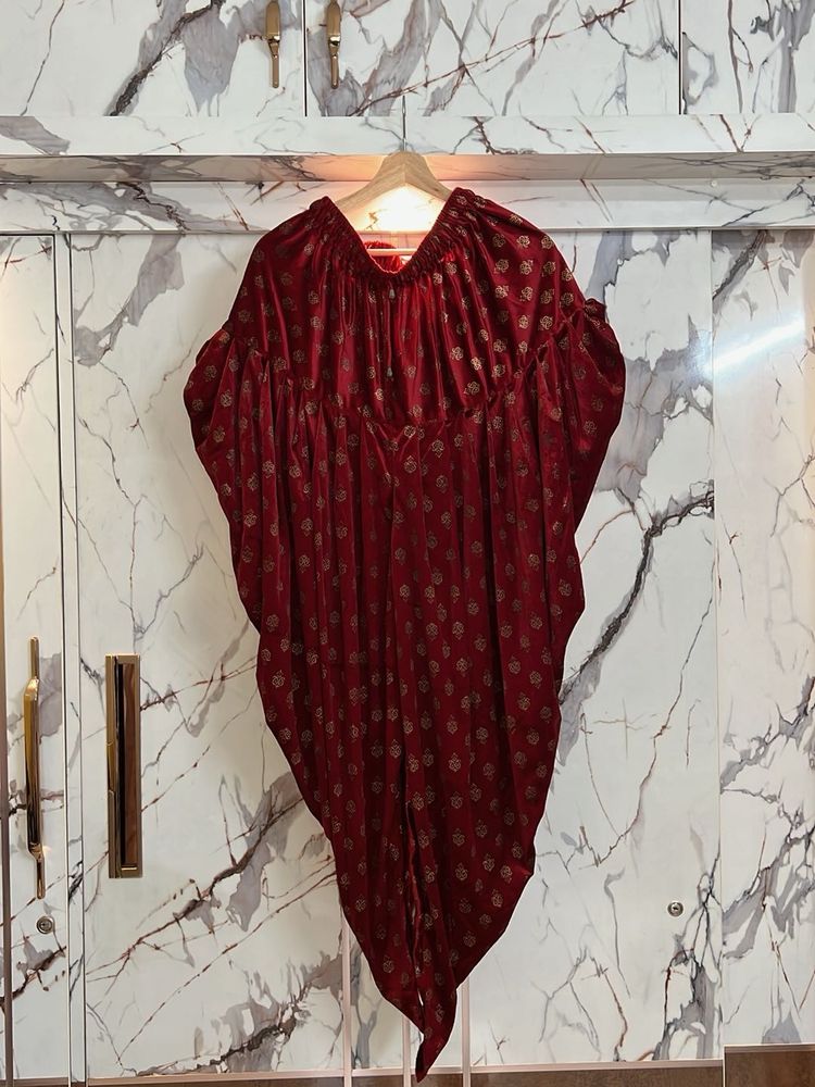 Red &amp; Gold Dhoti Romper