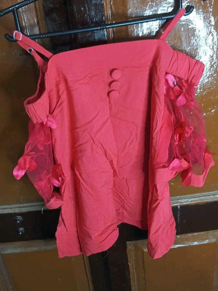 Red Cold Shoulder Top