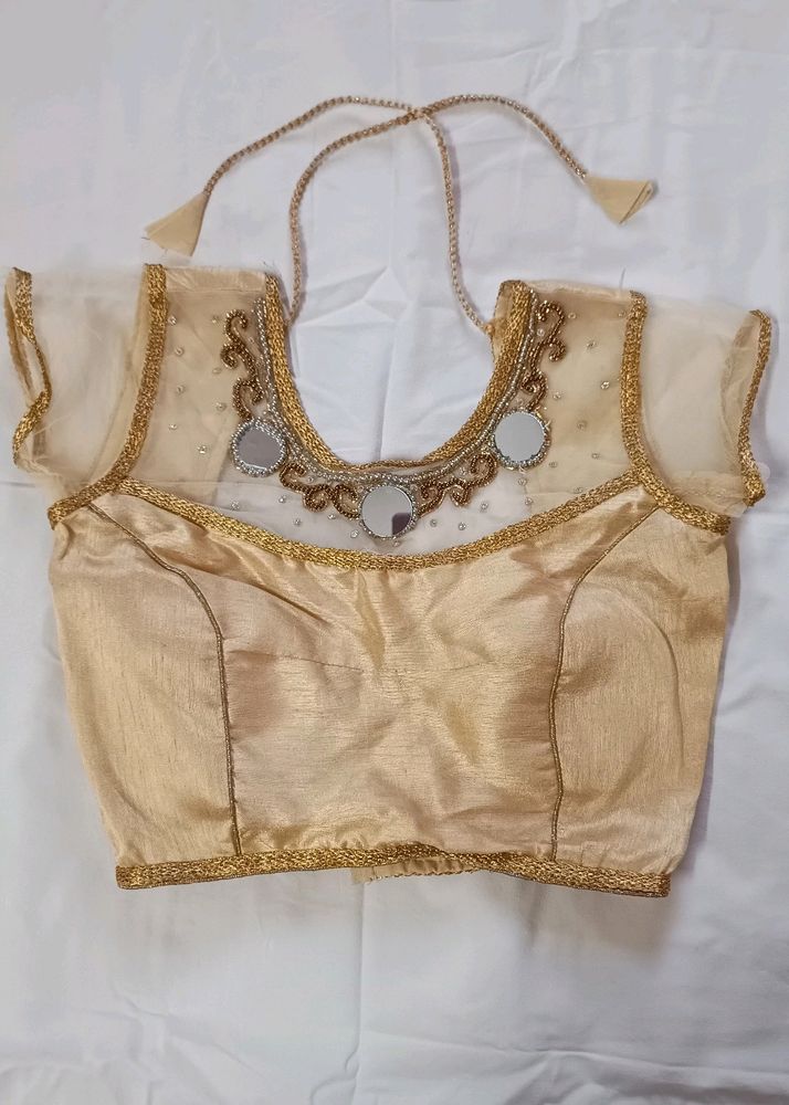 Golden Blouse With Mirror Design