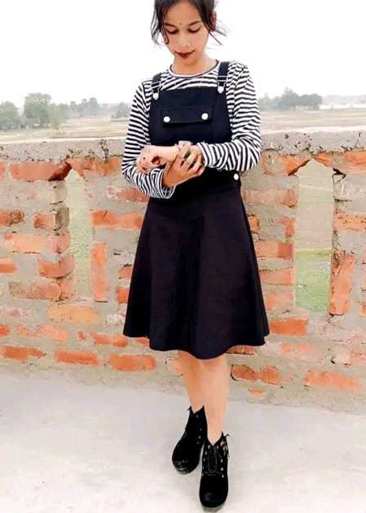 Black Jumper Dress with Striped Top