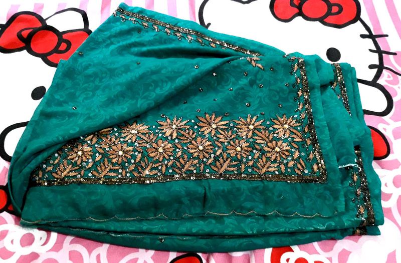 New Designer Saree In Peacock Green Colour