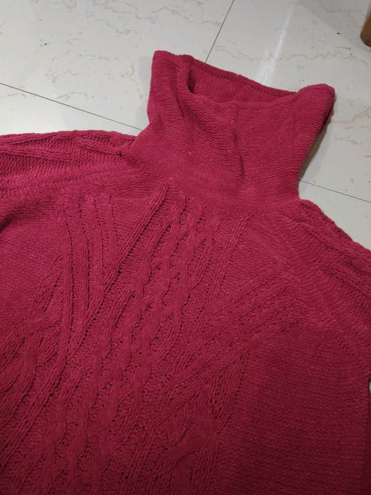 Burgundy Turtleneck Knit Sweater