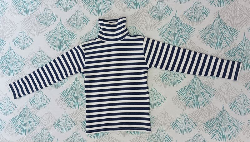 Turtle Neck Sweater For Women. Blue And White Stripes Turtle Neck Sweater