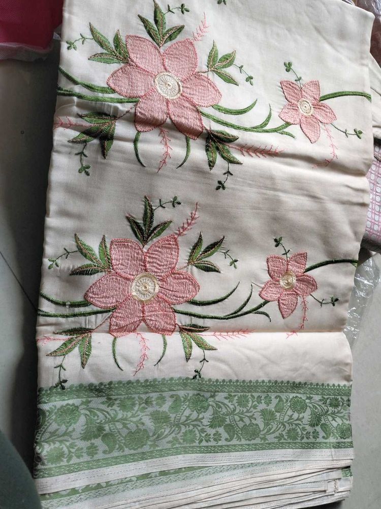Off White Embroidered Saree- With MAA Embroidery