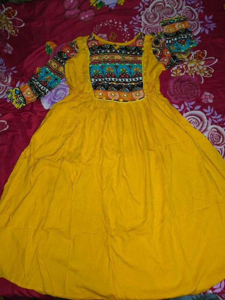 Yellow Printed Anarkali Kurta