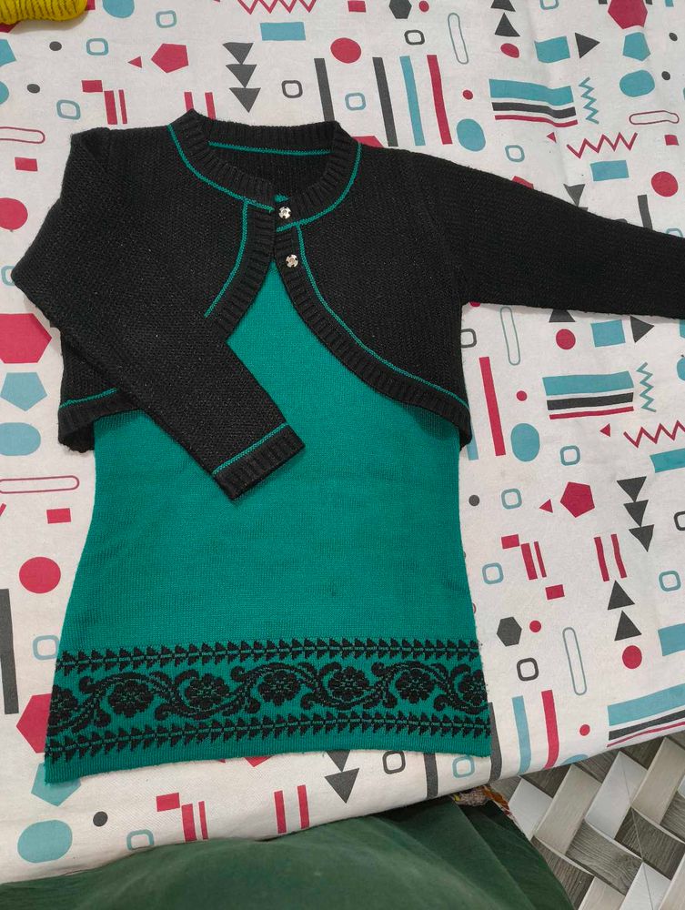 Girls&#39; Green Knit Dress &amp; Shrug