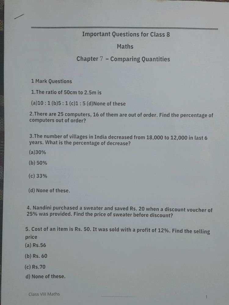 Class 8 Maths: Important Questions