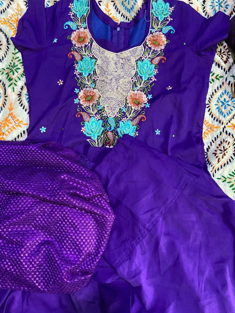 Purple Embroidered Kurta Set