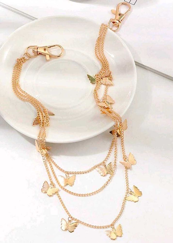 Stainless Steel Gold Toned Multilayered Jean Chain