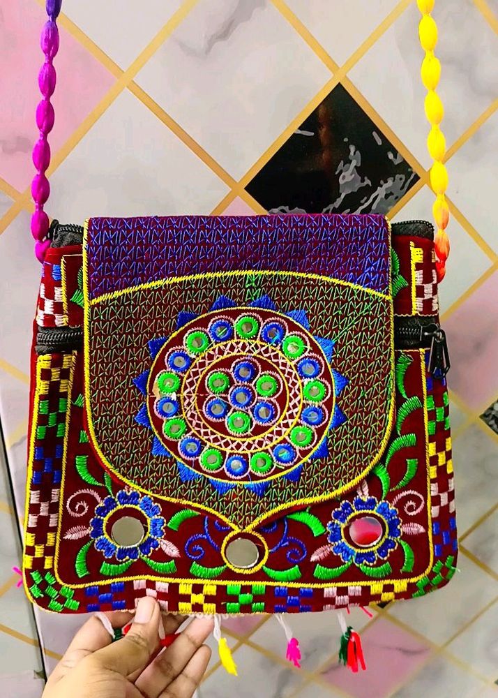 Craft Trade Clutch Bags for Women Jaipuri Rajasthani Handmade Embroidery Mirror Work Stylish Sling Bag