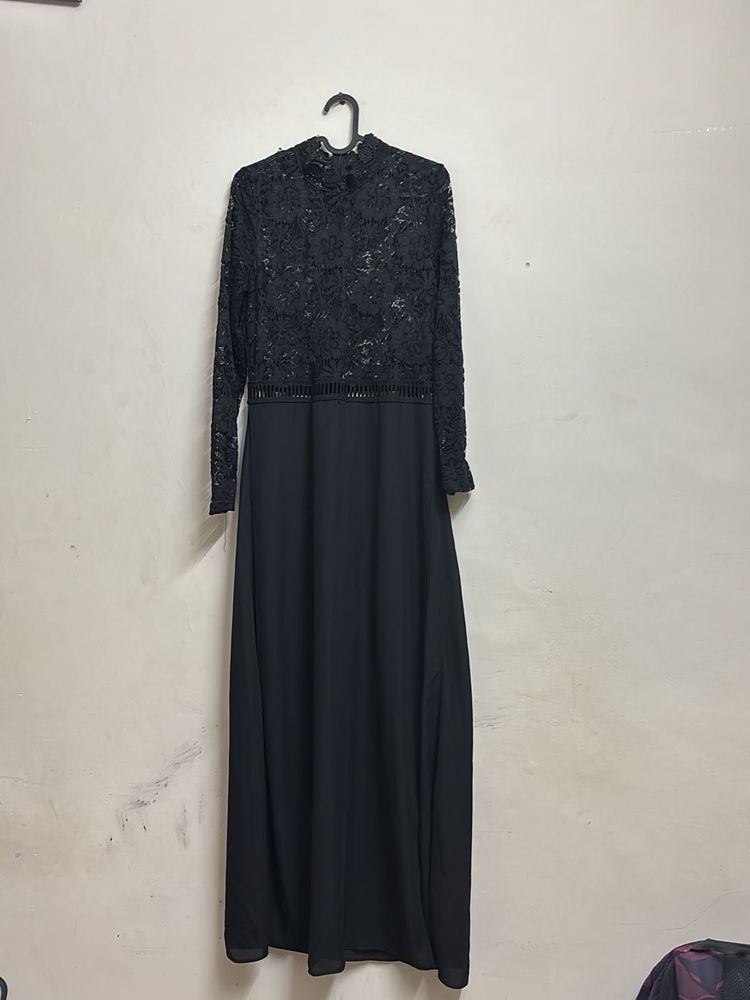Black lace mesh party dress with slits