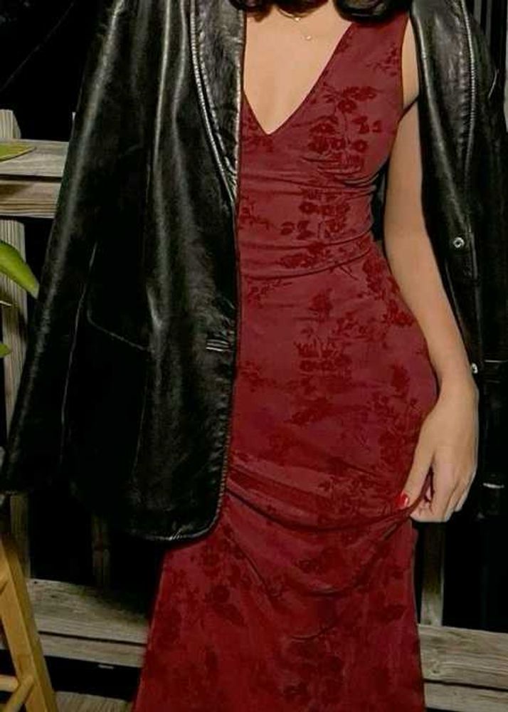 Burgundy Floral Midi Slip Dress