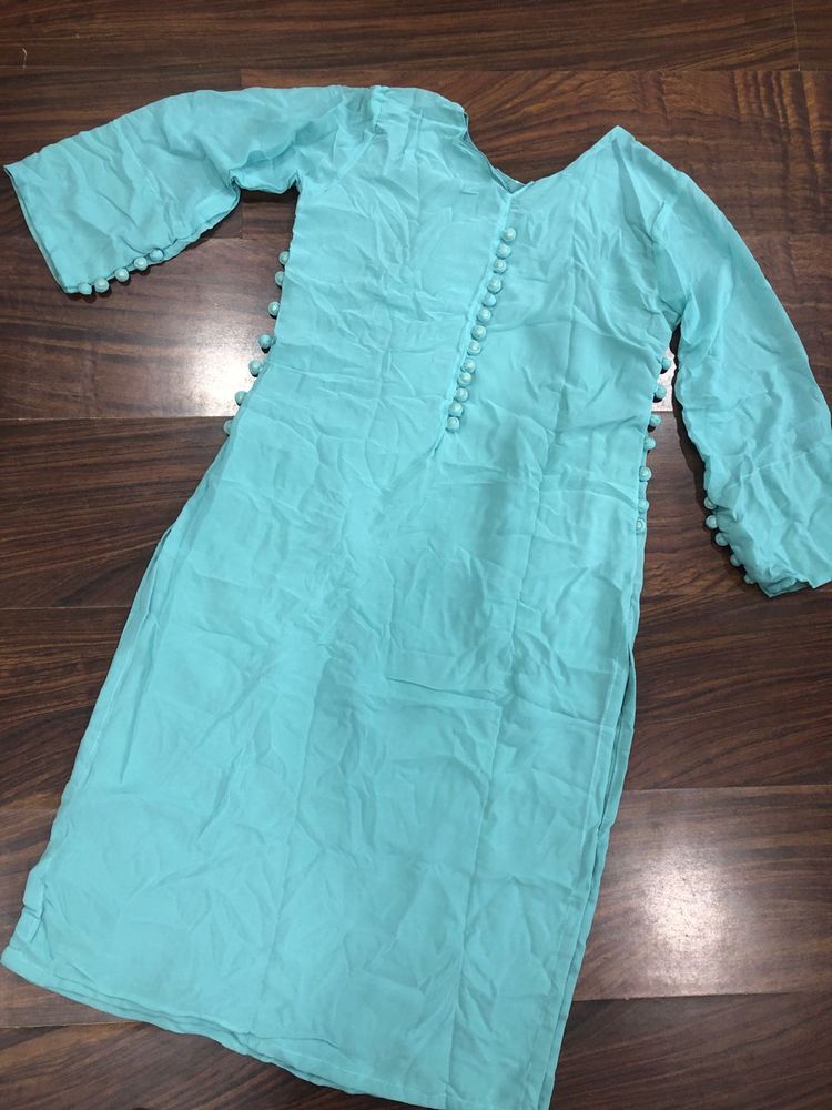 Stylish Blue Kurta Pant Dupatta with Pom-Poms