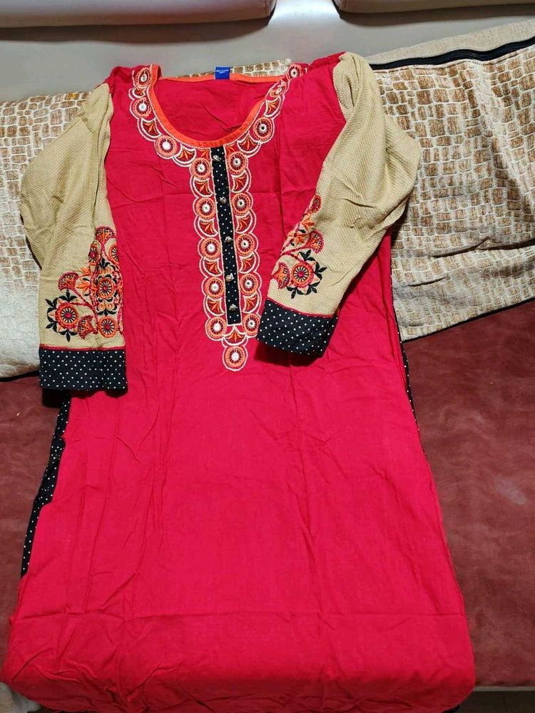 Embroidered Red Kurta