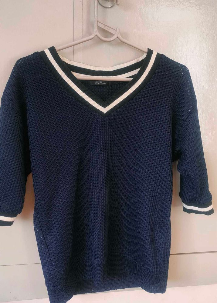 Navy V-Neck Knit Top