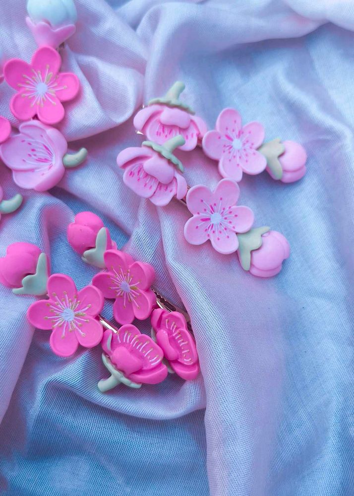 Korean Pink Flower Hair Clips 1 pair