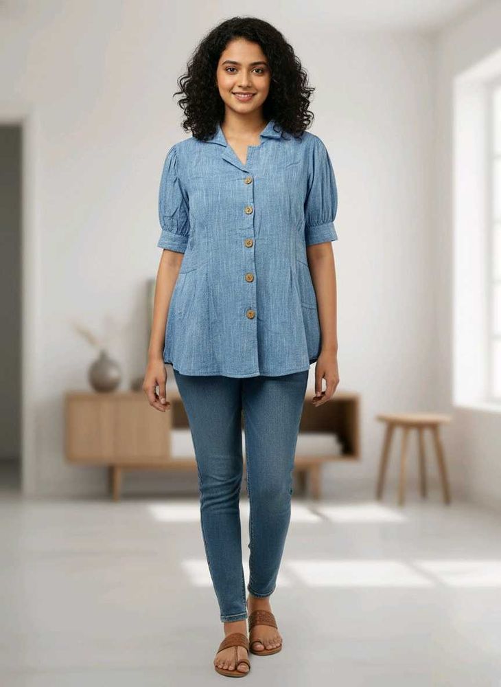 Blue Button-Down Top