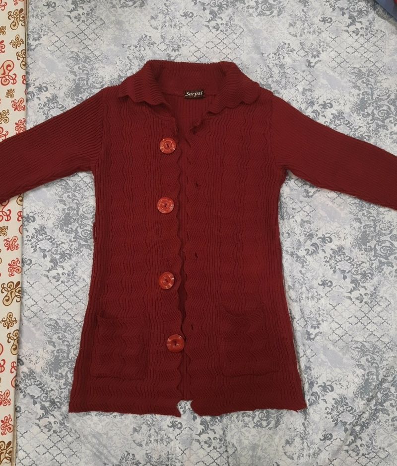 Wollen Maroon Long Sweater/Shrug