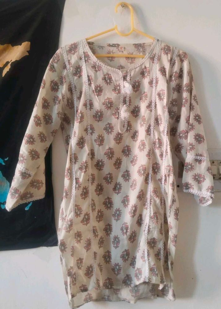 Floral Printed Grey Kurta