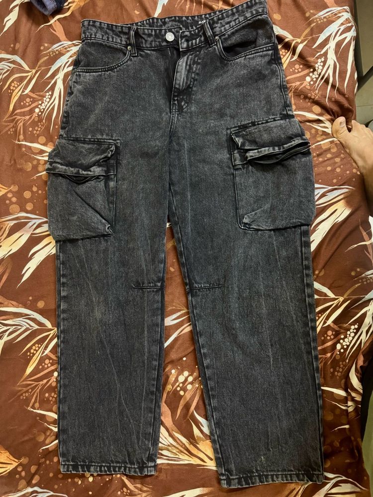 Washed Black Cargo Jeans | Loose Fit | Like New