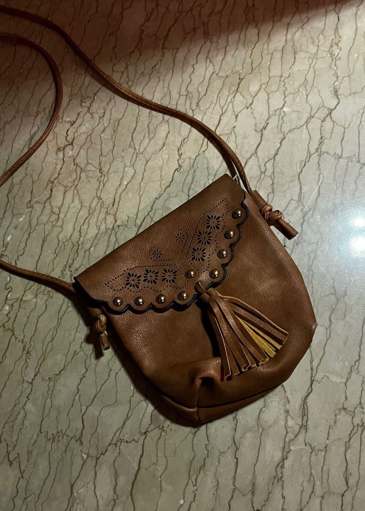 Brown Crossbody Bag with Tassel