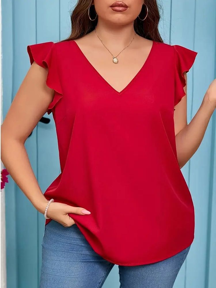 Red Flutter Sleeve Top