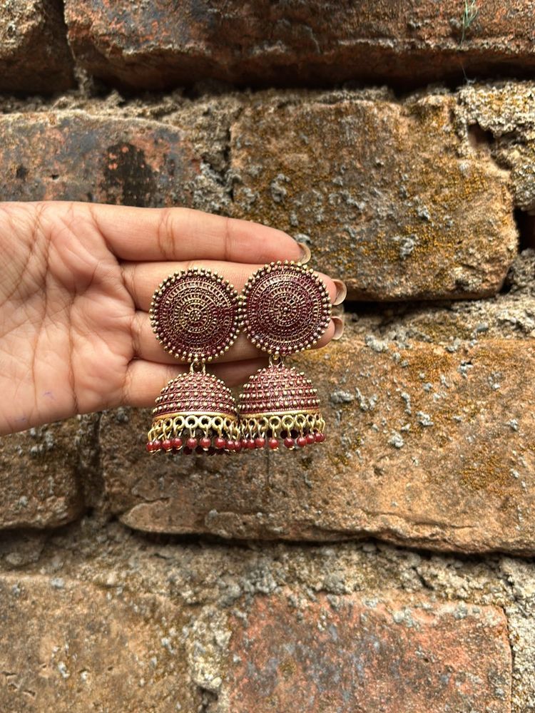 Purple Jhumka With Black Earrings