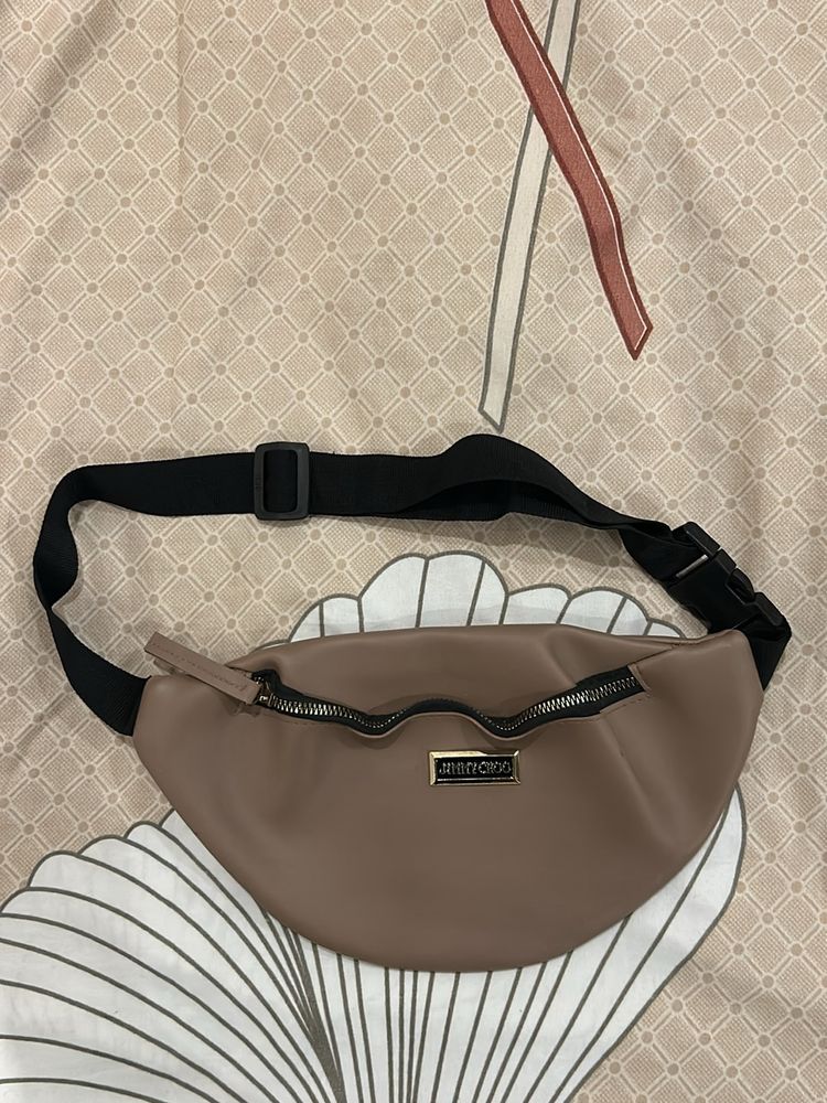 Mauve Faux Leather Waist Bag