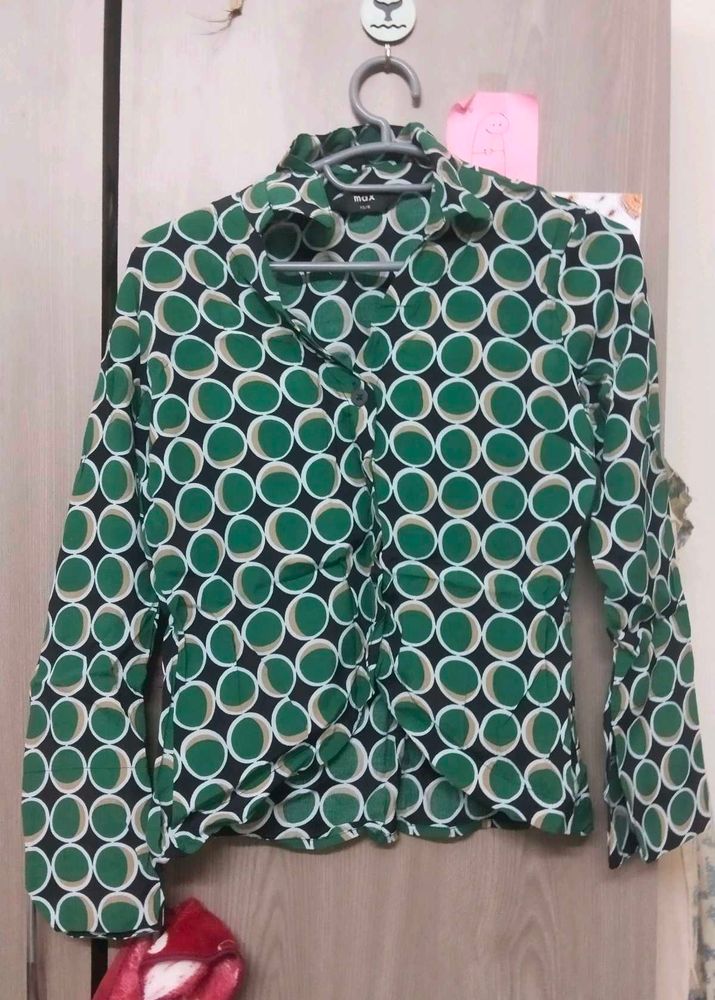 Retro Green Circle Print Blouse
