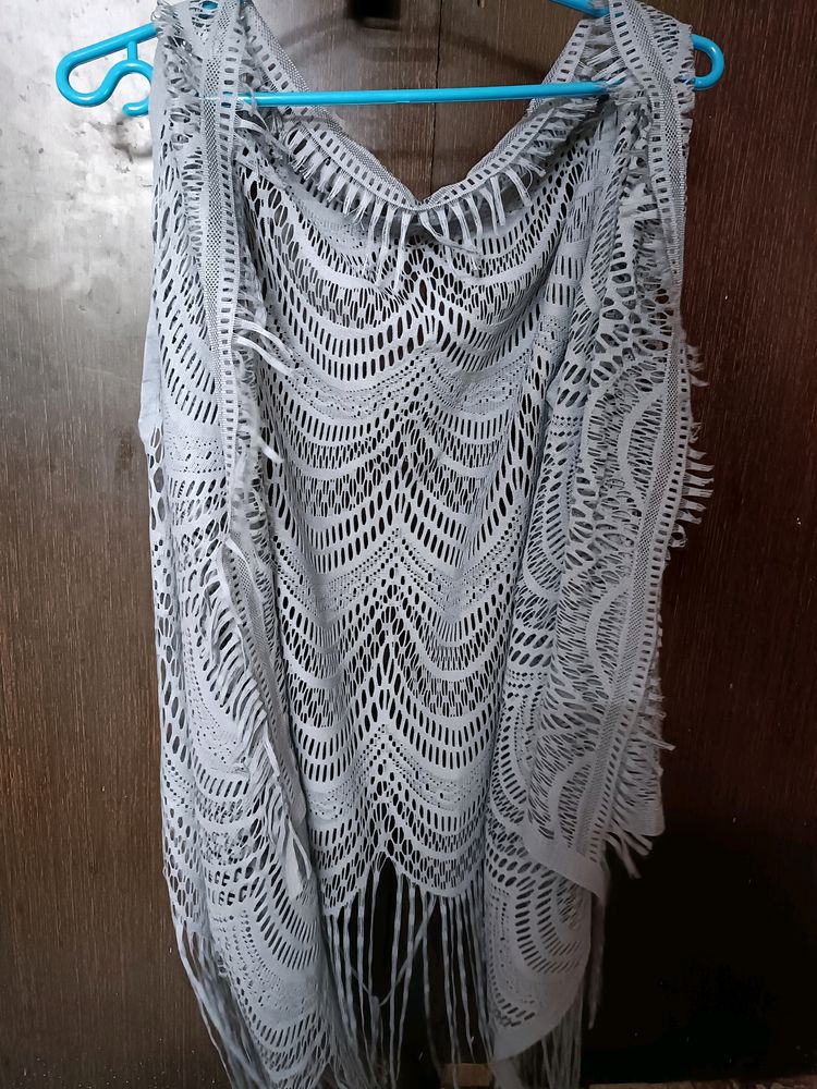 Net Grey Colour Fancy Shrug