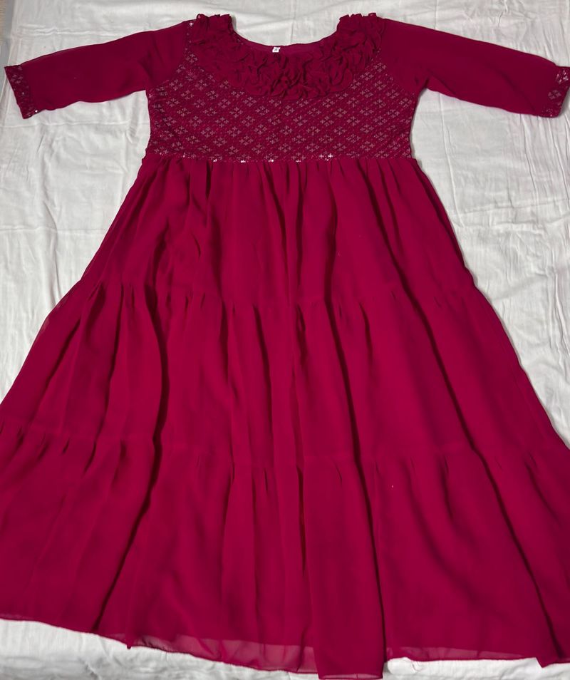 GEOGRETTE DARK PINK MAXI DRESS