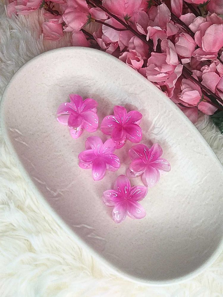 Pink Flower Hair Clips