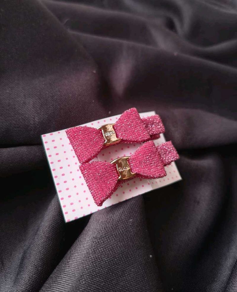 Sparkly Pink Bow Hair Clip