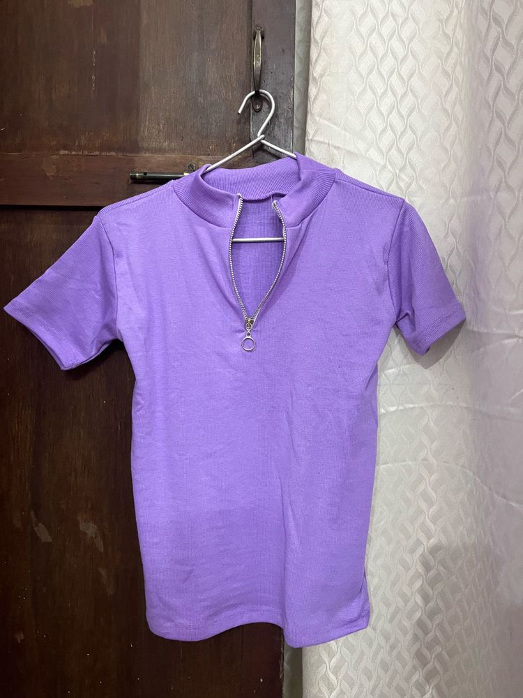Lilac Zip-Up Mock Neck Top
