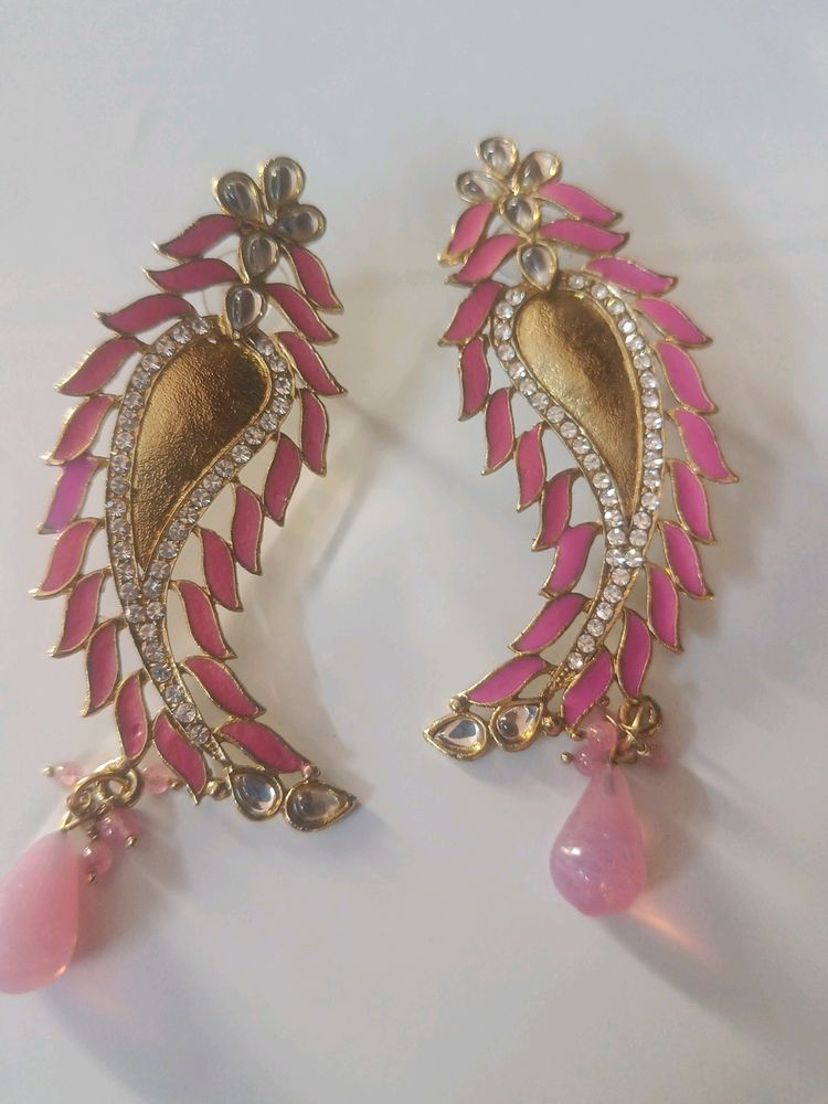 Pink &amp; Gold Statement Earrings