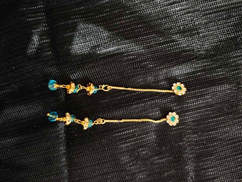Dainty Blue Flower Drop Earrings