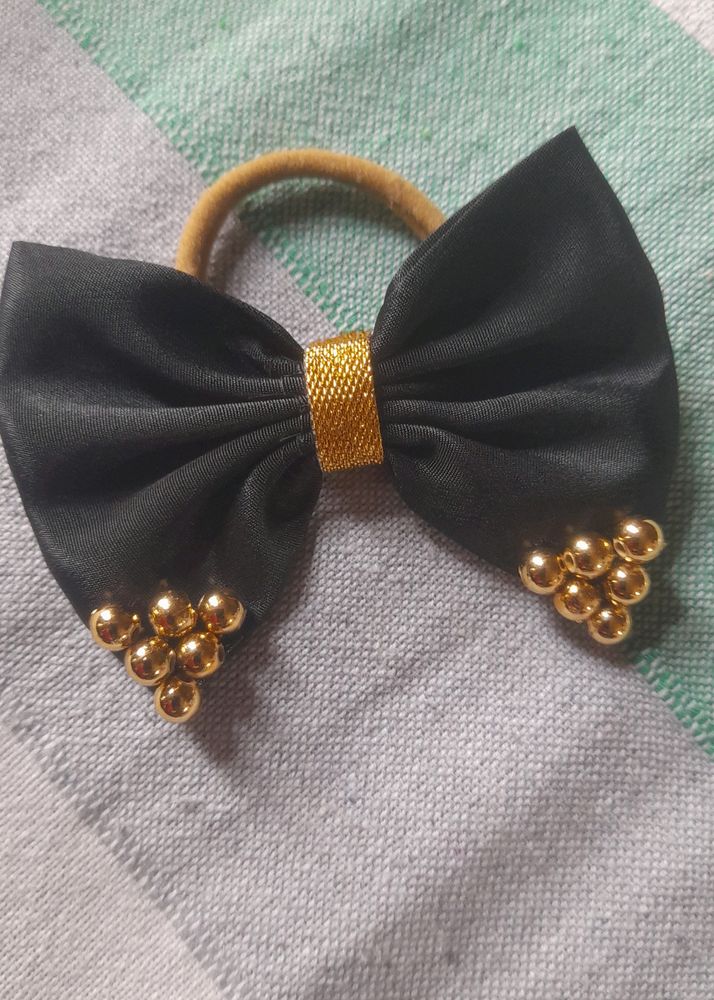 Pair Of 2 Black Golden Hair Rubberband