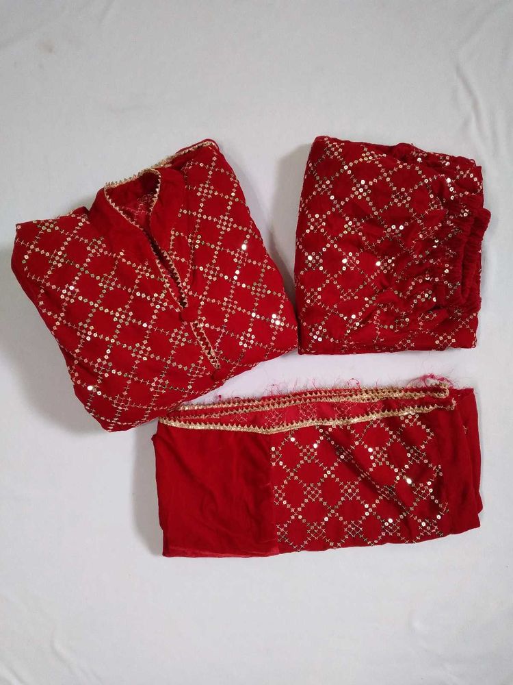Winter wear Velvet Red Embroidered Kurta Set
