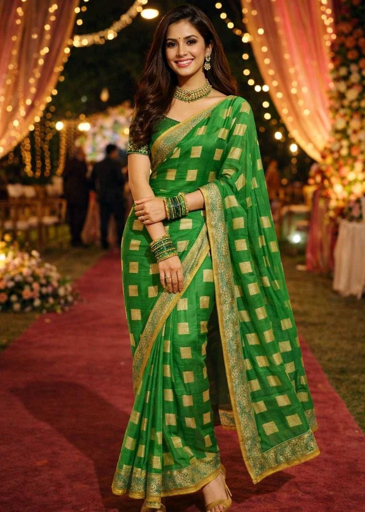 Green &amp; Gold Patterned Saree💚